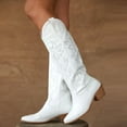 thumbnail image 2 of Vimisaoi Cowboy Boots For Women Embroidery Knee High Wide Calf Cowgirl Boots Block High Heeled Western Style Boot Retro Vintage White Shoes Pointed Toe Pull On For Ladies, 2 of 5