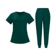 thumbnail image 2 of Minjewel Women's V-Neck Short Sleeve Scrubs for Women Set with Pockets, Professional & Comfortable Scrub Set for Healthcare Staff,Dark Green XL, 2 of 7