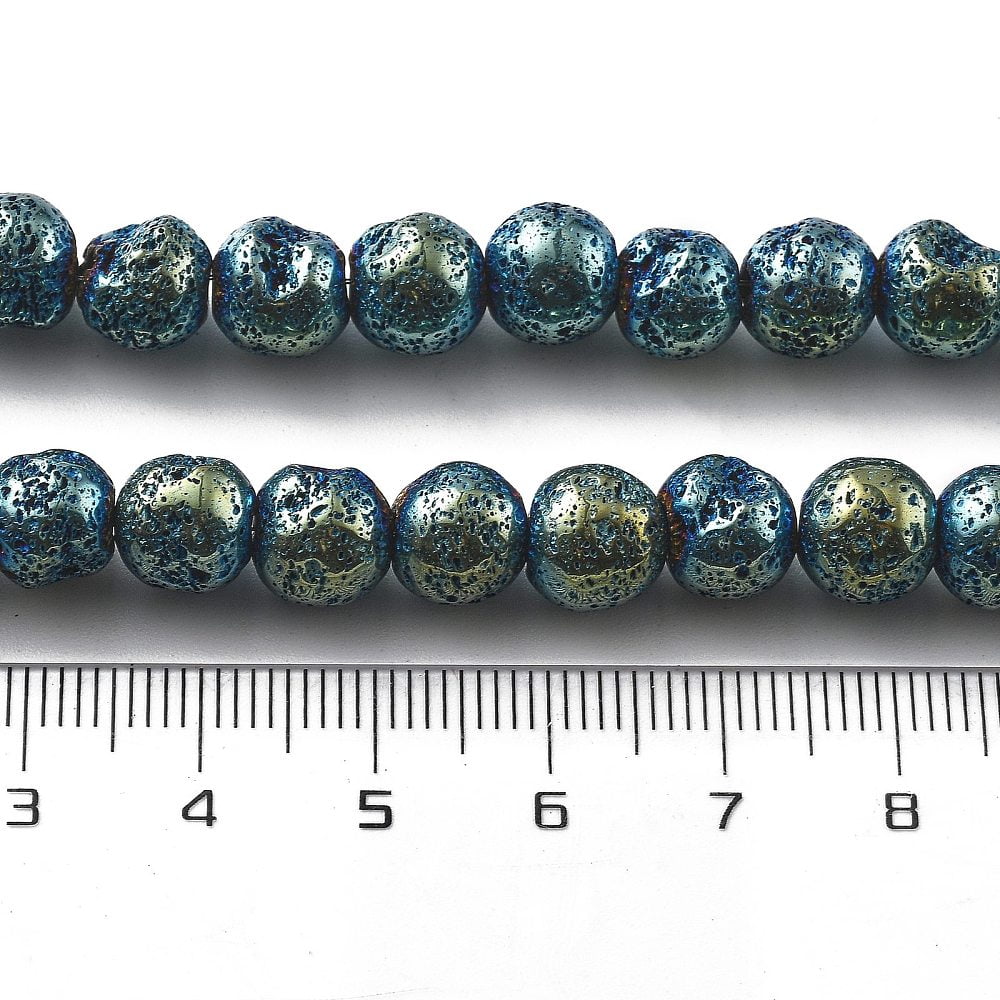 Electroplated Natural Lava Rock Beads Strands Round Green Plated 8.5mm Hole: 1.5mm about 52pcs/strand 16.14 inch(41cm)