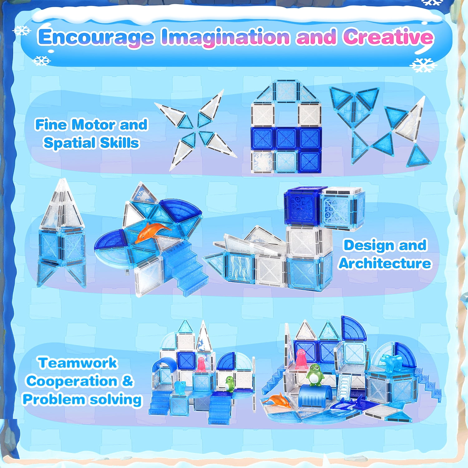 Huge Wave Magnetic Tiles for Kids Ages 4-8, 76 PCS 3D Building Set Toys, Animal Magnetic Tiles, STEM Montessori Educational Toy, Christmas Birthday Gift for Toddler