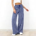 thumbnail image 2 of ShomPort Palazzo Pants for Women Casual Striped Wide Leg Pants Drawstring High Waist Trouser with Pockets, 2 of 5