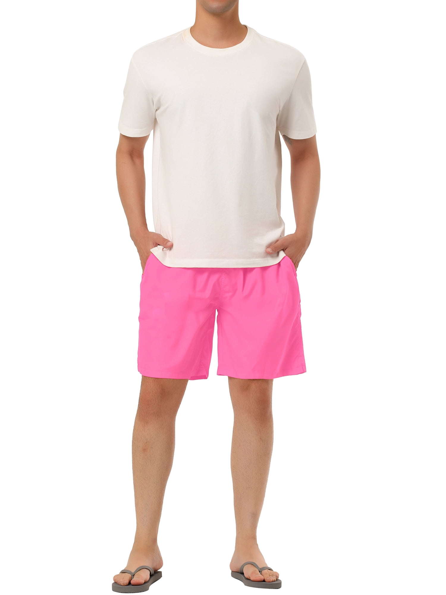 INSPIRE CHIC Father's Day Men's Summer Solid Color Beach Drawstring Waist Mesh Lining Swim Shorts 28 Pink