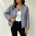 thumbnail image 5 of Women's Wool Blend Zip-Up Casual Jacket Ghalytn Round Neck Cropped Long Sleeve Loose Outerwear with Pockets, 5 of 8