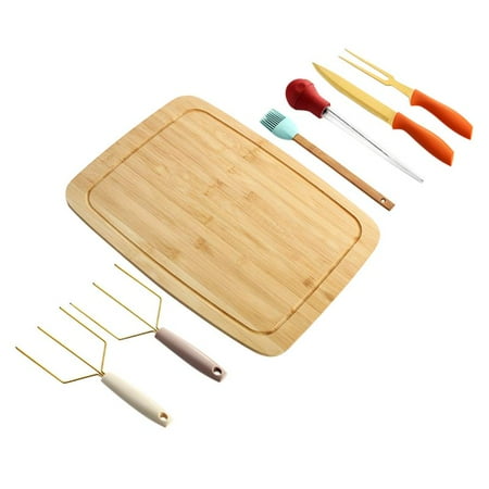 7 Pc Bamboo Turkey Carving Set - Cutting Board & 2 Lifting Fork & Carving Tools