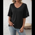 thumbnail image 4 of Camisetas Elegantes de Cuello en V para Mujer, de Doble Capa, con Mangas Acampanadas y Volantes de 3/4 de , Color Negro, Talla S, 4 of 8