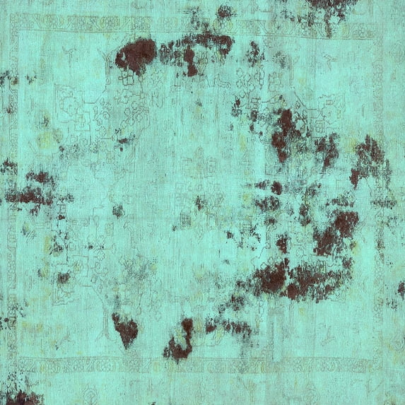 Ahgly Company Machine Washable Indoor Square Persian Turquoise Blue Bohemian Area Rugs, 6' Square