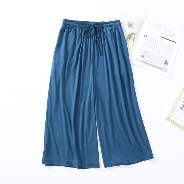 Pantalones de pijama para mujer, pantalones capri anchos de verano, finos, de modal, de color liso, para el hogar, de pierna ancha, de talla grande, para aire acondicionado en el hogar