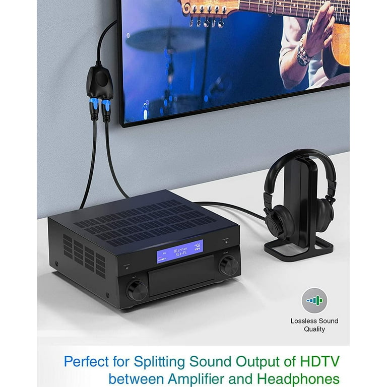 BlueRigger Toslink Splitter & 15FT Cable - 1x2 Optical Audio Splitter With Gold Connectors