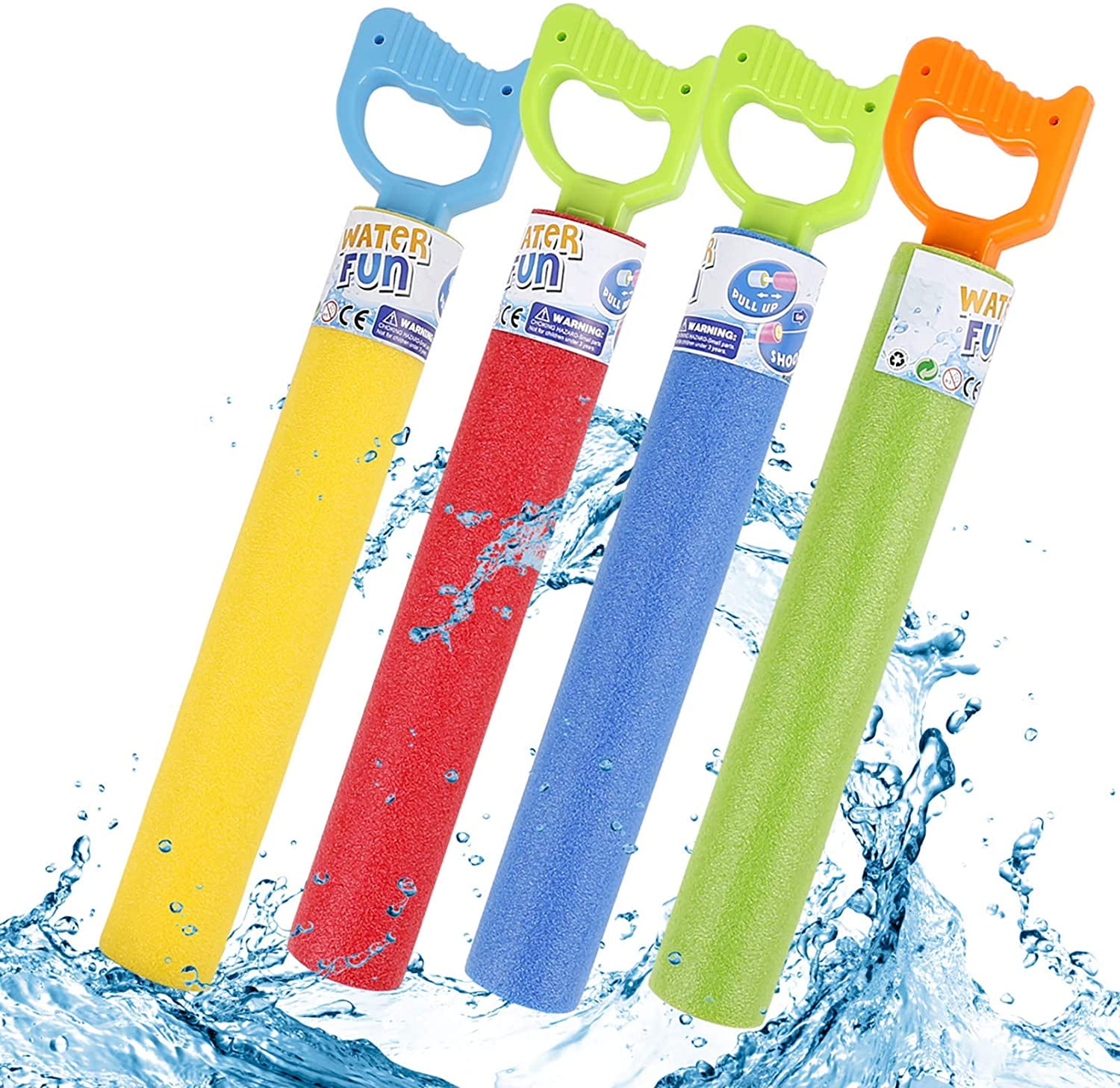 Water Guns Toys for Kids, 4 Pack Foam Noodle Super Soaker Water Blaster ...