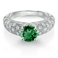 thumbnail image 2 of Gem Stone King 925 Sterling Silver Green Nano Emerald and White Moissanite Engagement Ring for Women (1.56 Cttw, Round 7MM, Gemstone May Birthstone, Size 8), 2 of 3