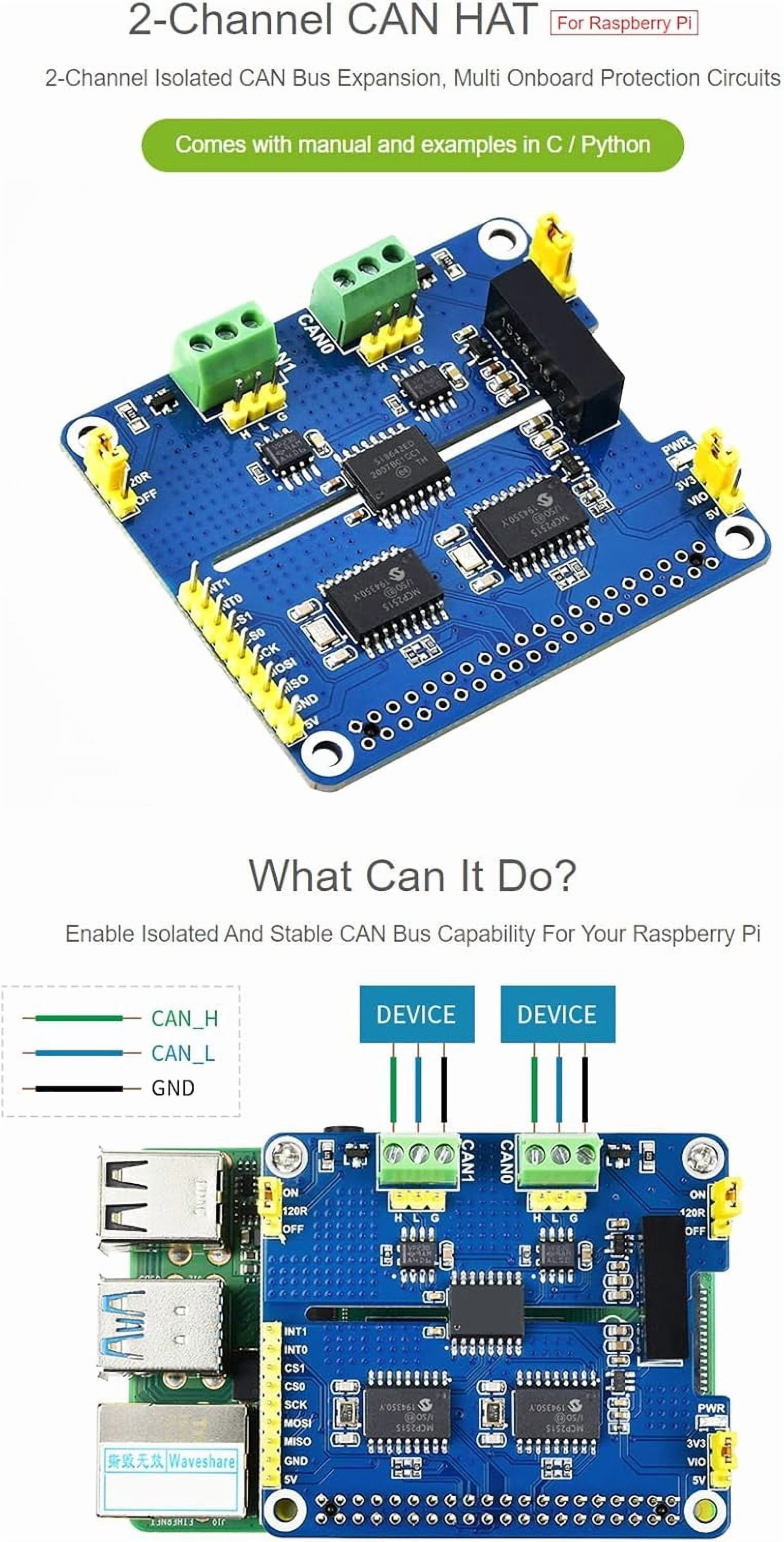 Isolated CAN Expansion Board 2 Channel Compatible with 4B/3B+/3B etc. Series Boards