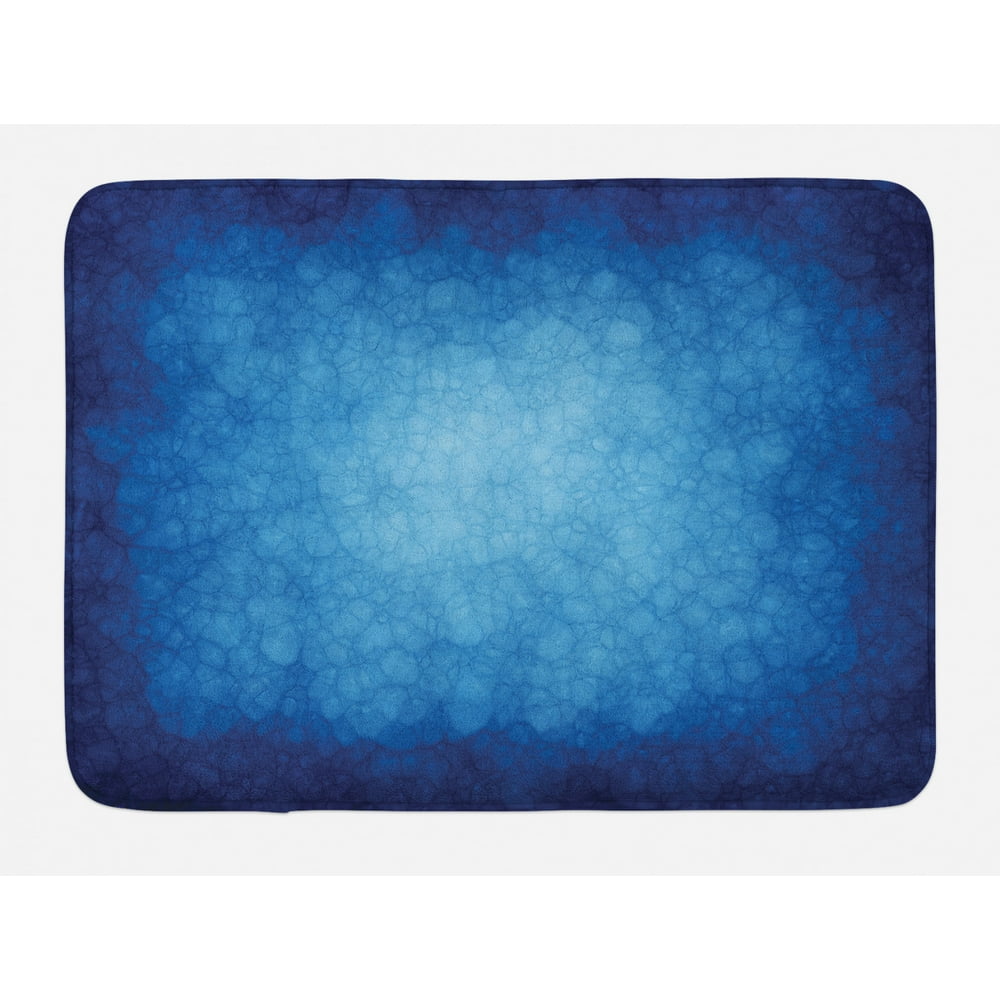 Blue Bath Mat, Stained Abstract Monochrome Tones Centered Print, Plush