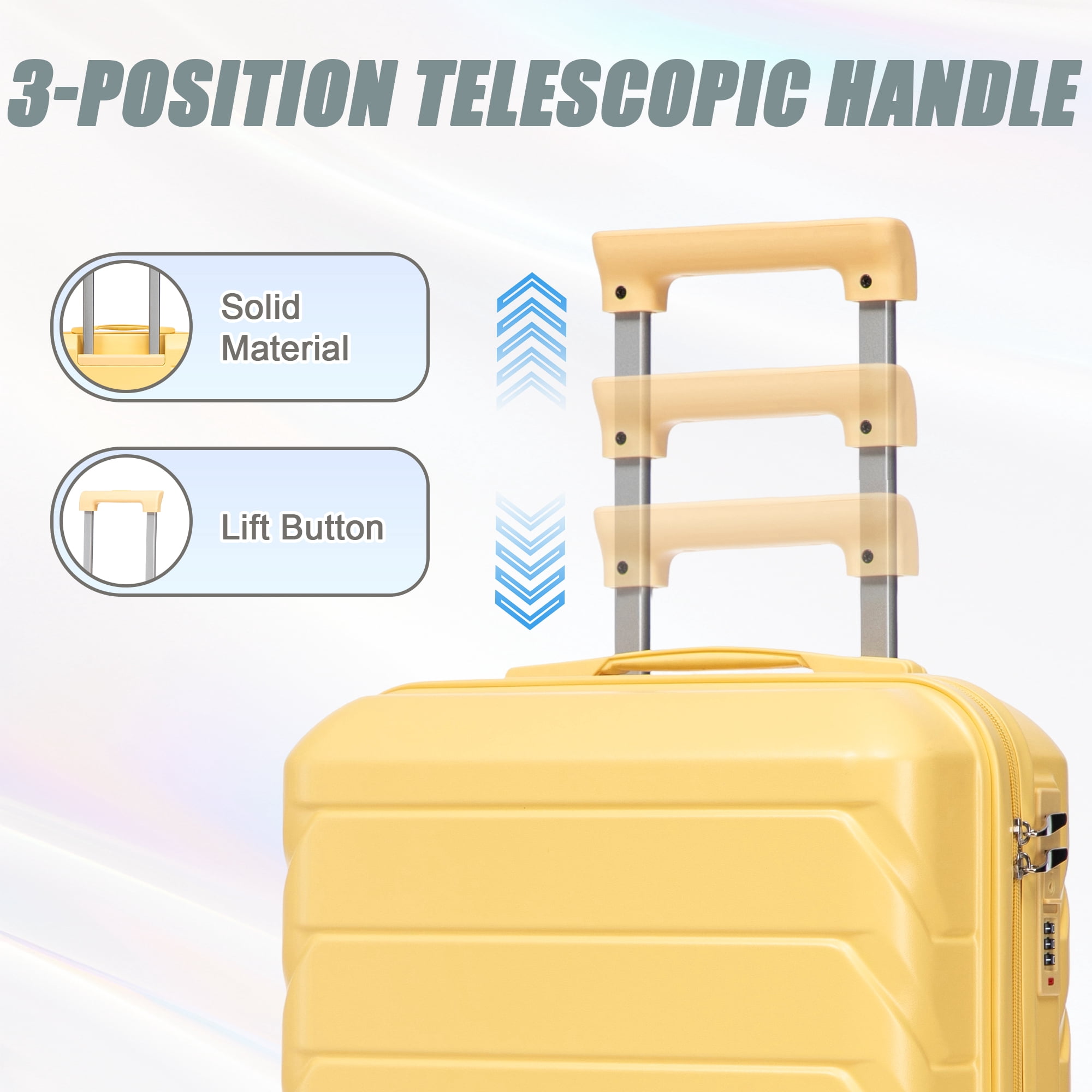 Alvantor 2 Pcs Luggage Set with Combination Lock, 20" ABS Spinner Suitcase & 14" Cosmetic Case, Yellow