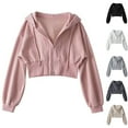 thumbnail image 3 of Lovskoo Womens Zip Up Hoodies Cropped Sweatshirts Spring Fall Clothes Casual Hooded Jacket Tops Winter Clothes White, 3 of 3