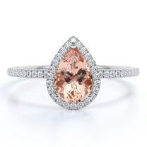 JeenMata Peach Pink 1 Carat Pear Cut Created Morganite and Moissanite Engagement Ring in 18K Gold Over Sterling Silver