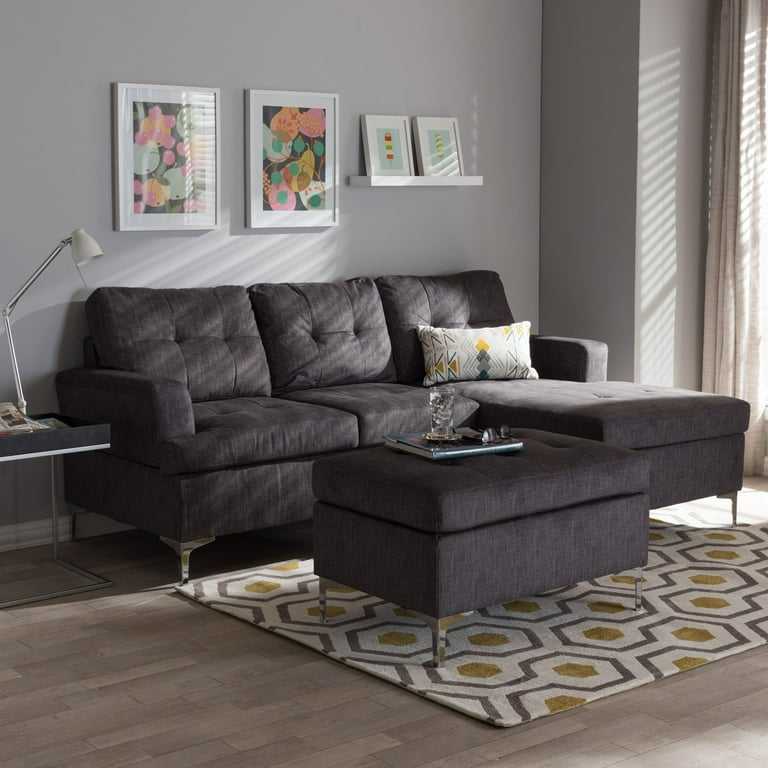 Riley Grey 3 Piece Sectional Sofa with Ottoman Set