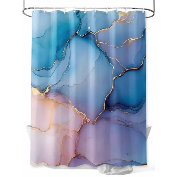 Fsddascl Blue Pink Marble Shower Curtain Set - 54" x 78" Washable Bathtub Curtain with 12 Hooks, Modern Abstract Artwork Waterproof Fabric Stall Shower Curtains for Bathroom/Bathtub Décor