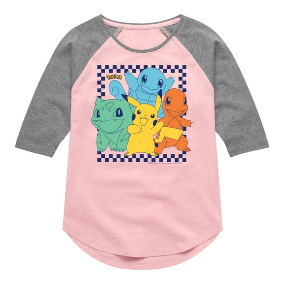 Pokémon - Friends Retro Checkered - Girls Raglan Graphic T-Shirt