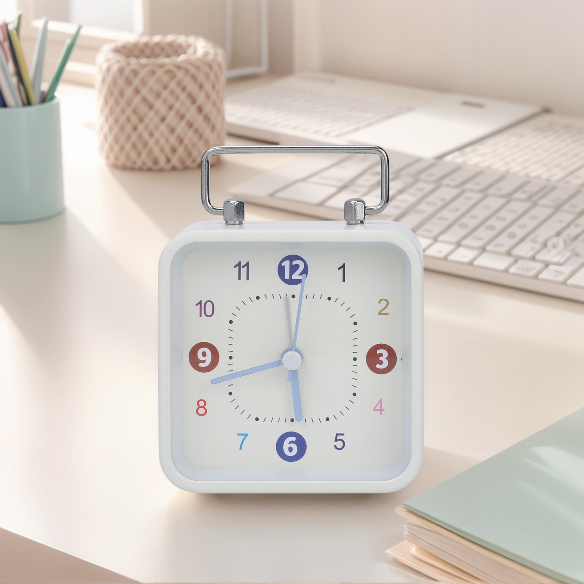 Unique Bargains 1pc Metal Casing Alarm Clock with Handle 3.3" x 1.8" x 4.5" White