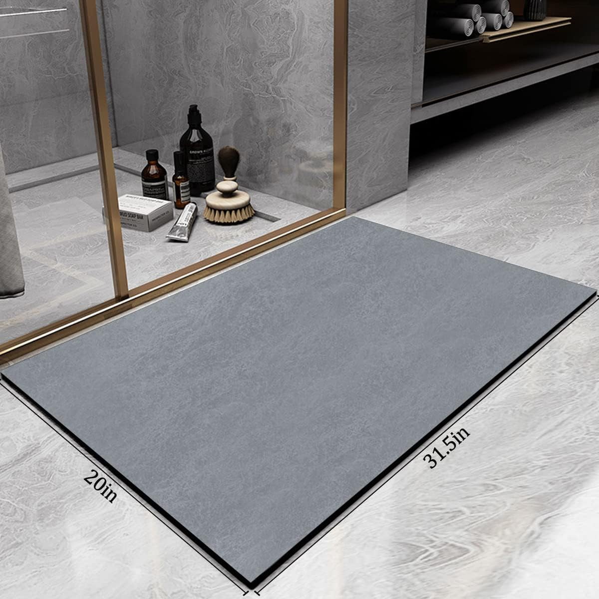 Thin Diatomaceous Earth Bath Mat,Non Slip Quick Dry Bath Mats for Bathroom,Super Absorbent Stone Bath Mat-Washable Shower Mat Bathroom Floor Mat (Light Grey,20"x32")