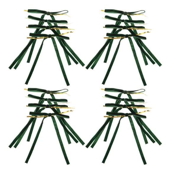 BESTYASH Flocking Ribbon Bows Dark Green Wired for Christmas Tree Decorations 24Pcs
