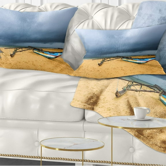 Designart Beach with Dark Clouds above Ocean - Seashore Throw Pillow - 12x20