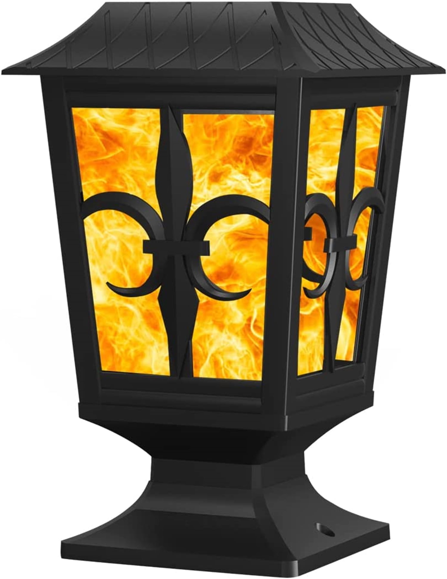 Solar Post Light, Flickering Flame Post Cap LED Lamp, Solar Powered 2
