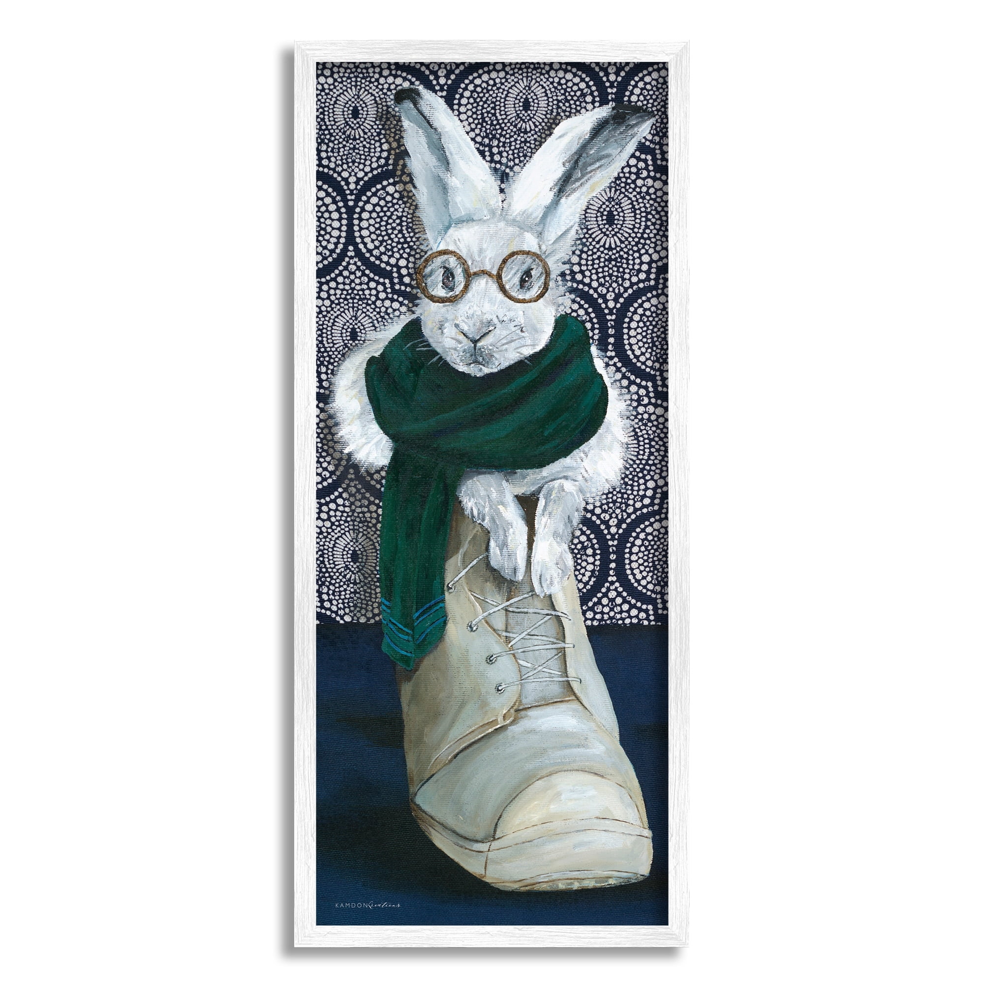 Stupell Industries Bundled White Rabbit Glasses Inside Winter Boot Painting White Framed Art Print Wall Art, Design by Kamdon Kreations