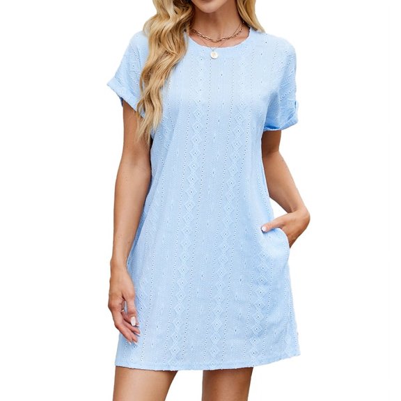 Casual Dresses for Women Ruffle Cap Sleeve Shift Dresses V Neck Short Sleeves Solid Color Flowy Summer Sundresses Blue XXL