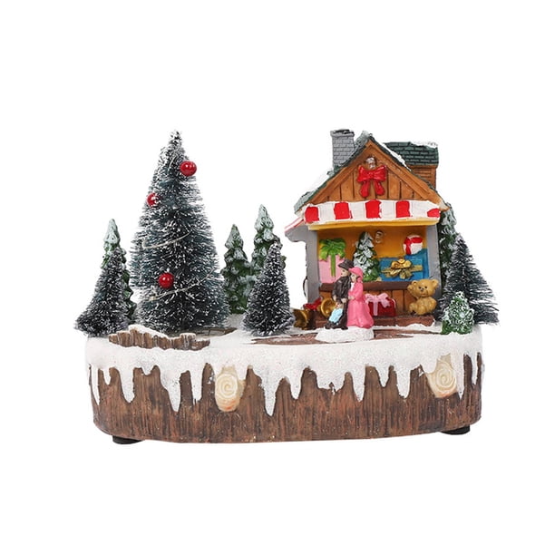 Navidad Invierno Snow ndscape Vilge con LED Light Up Accesorios Sunnimix Casa de miniaturas de resina