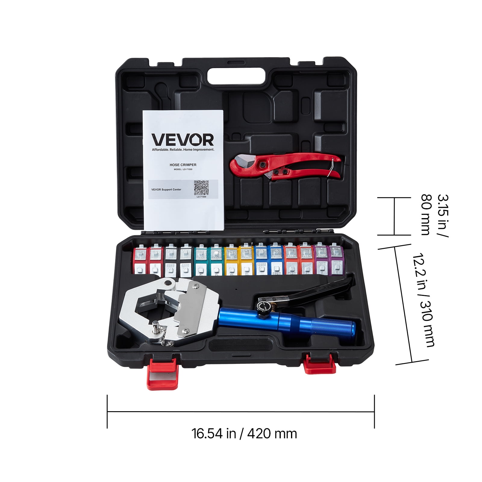 VEVOR Hydraulic Hose Crimper, Hydra-Krimp AC Hose Crimper Kit with 7 Dies Snap-On, Integral Manual Hydraulic A/C Hoses Crimping Tool for Automotive & Air Conditioning Repair - with Carrying Case