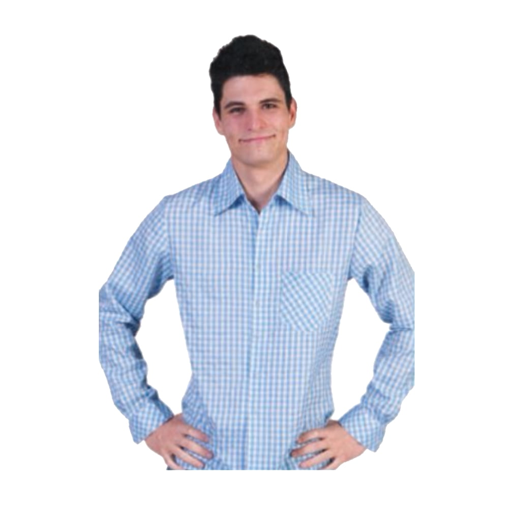 blue and white checkered dress