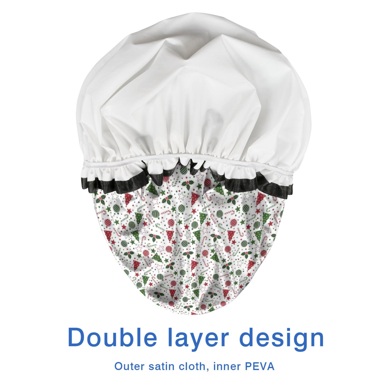 Shower Caps,White Christmas Tree and Ornament Pattern Waterproof Shower Cap for Women 4 Pieces,Double Reusable Hair Cover for Shower PEVA Elastic Stretch Hem