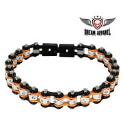 Black & Orange Squared Motorcycle Bracelet with Clear Gemstones - Small