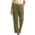 thumbnail image 4 of Oksale Lightweight Pants for Women Petite Breathable Cozy Elastic Waisted Cotton Linen Pants with Pockets Loose Straight Leg Ankle Summer Pants 2026 Army Green M, 4 of 7