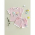 thumbnail image 4 of Loicainy Toddler Baby Girl Summer Waffled Clothes Set 9 12 18 24 Months 2T 3T 4T 3D Flower Short Sleeve Round Neck Tops Elastic Waist Shorts Outfit, 4 of 9