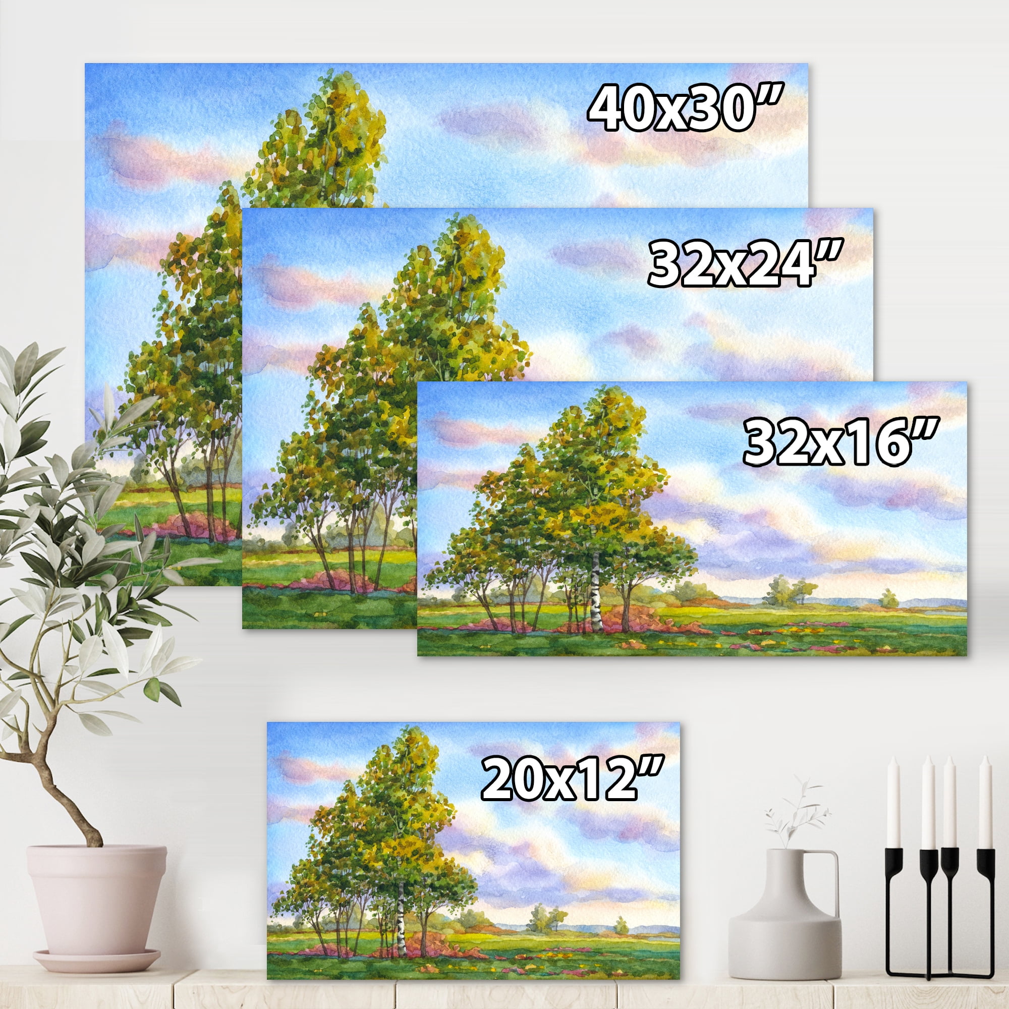 Designart ' The Trees In The Evening Landscape Field ' Traditional Canvas Wall Art Print