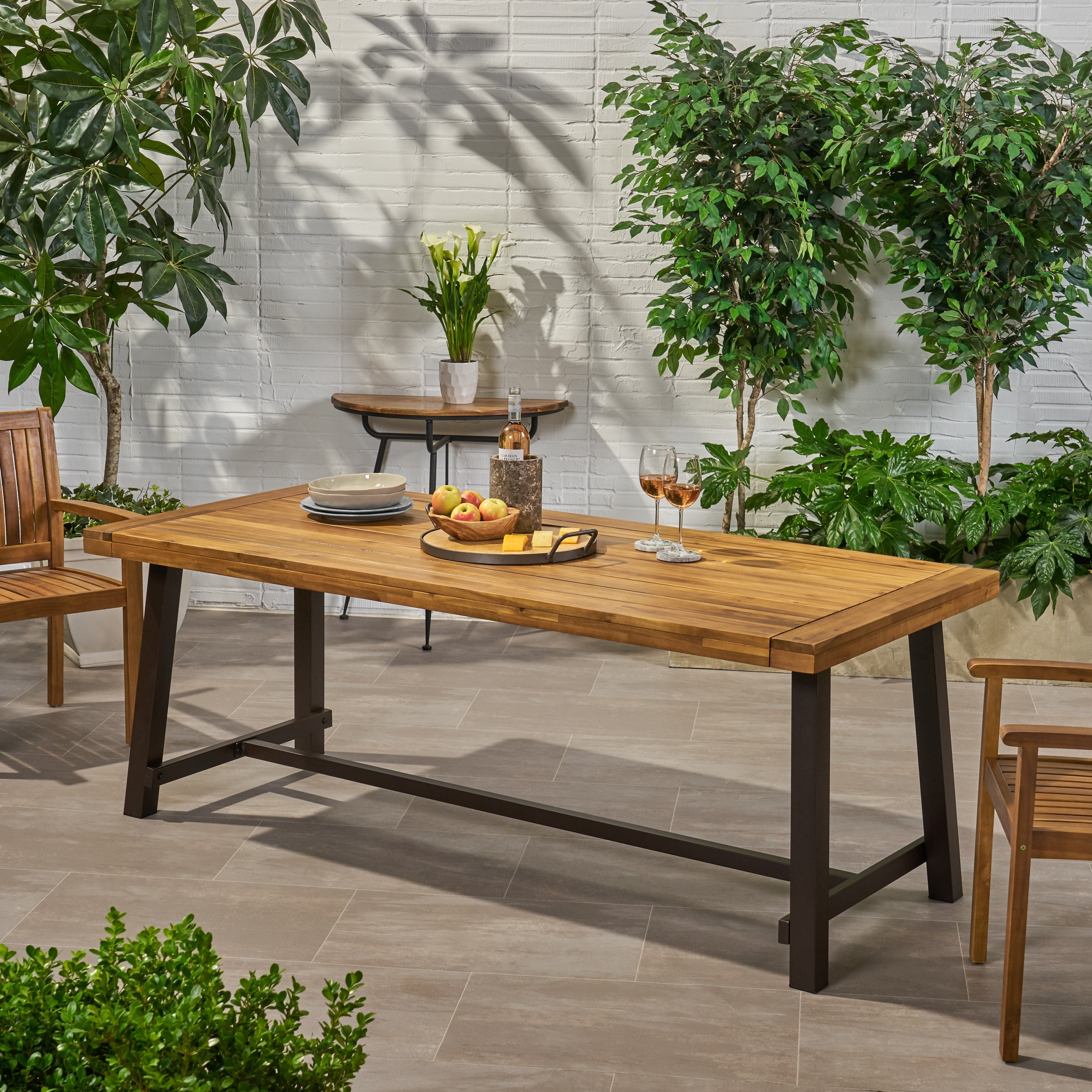 Outdoor Dining Table, Solid Acacia Wood Structure for Patio Garden, Teak