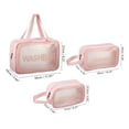 thumbnail image 2 of Ofertas Únicas 3 piezas de bolsa de maquillaje transparente portátil para mujeres para vacaciones, camping y viajes de cuero PU rosa, 2 of 4