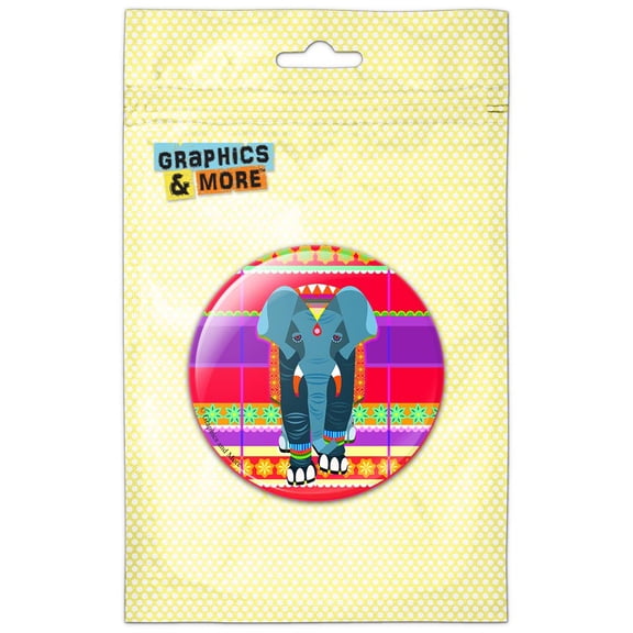 Geometric Indian Elephant Blue Red Pinback Button Pin Badge