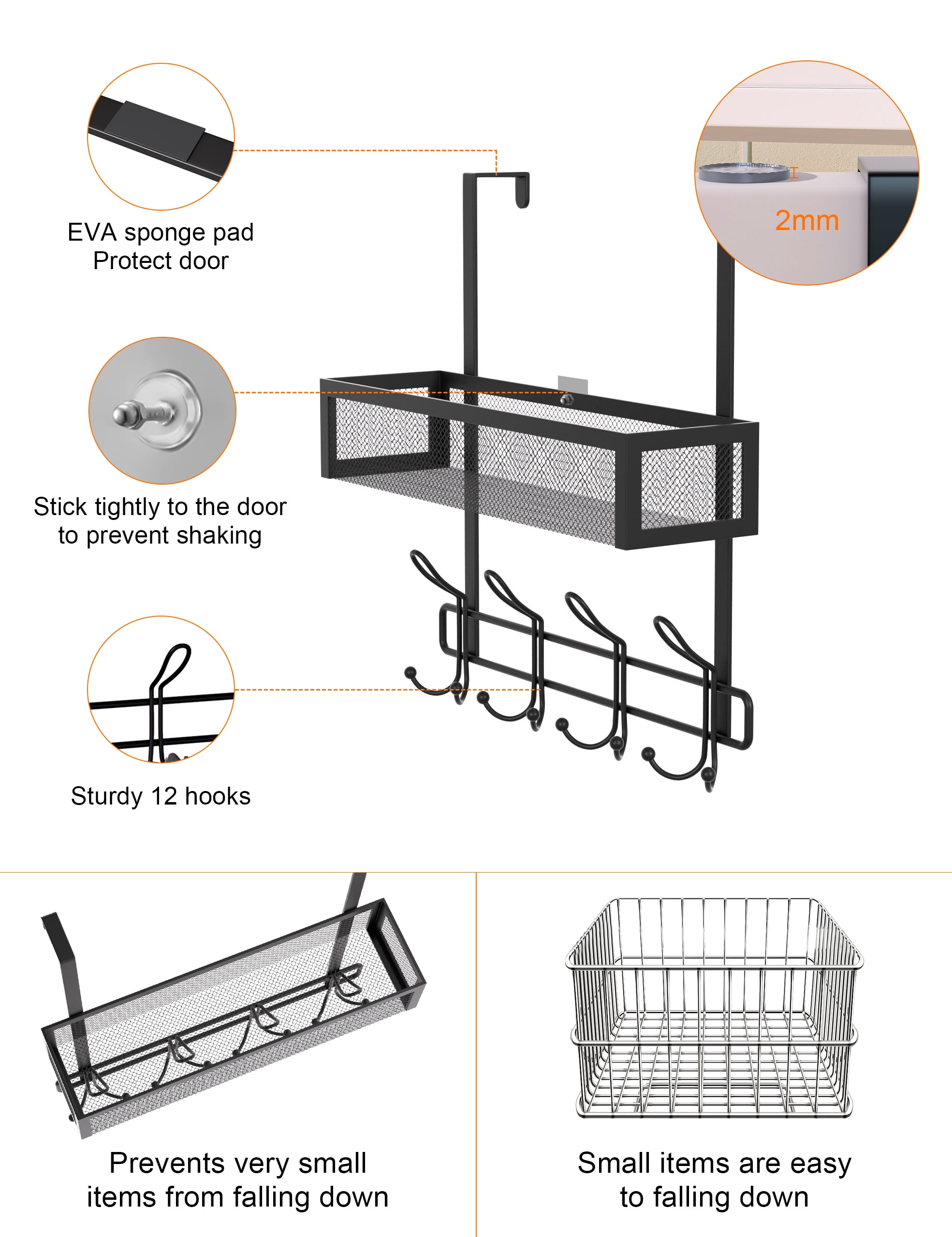 Over The Door Hooks Organizer Storage - Over The Door Hanger for Coat Rack with 12 Hooks，Over Door Storage for Bathroom,Bedroom,Kitchen,Office