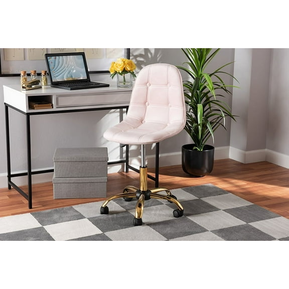 Baxton Studio Kabira Contemporary Glam and Luxe Blush Pink Velvet Fabric and Gold Metal Swivel Office chair