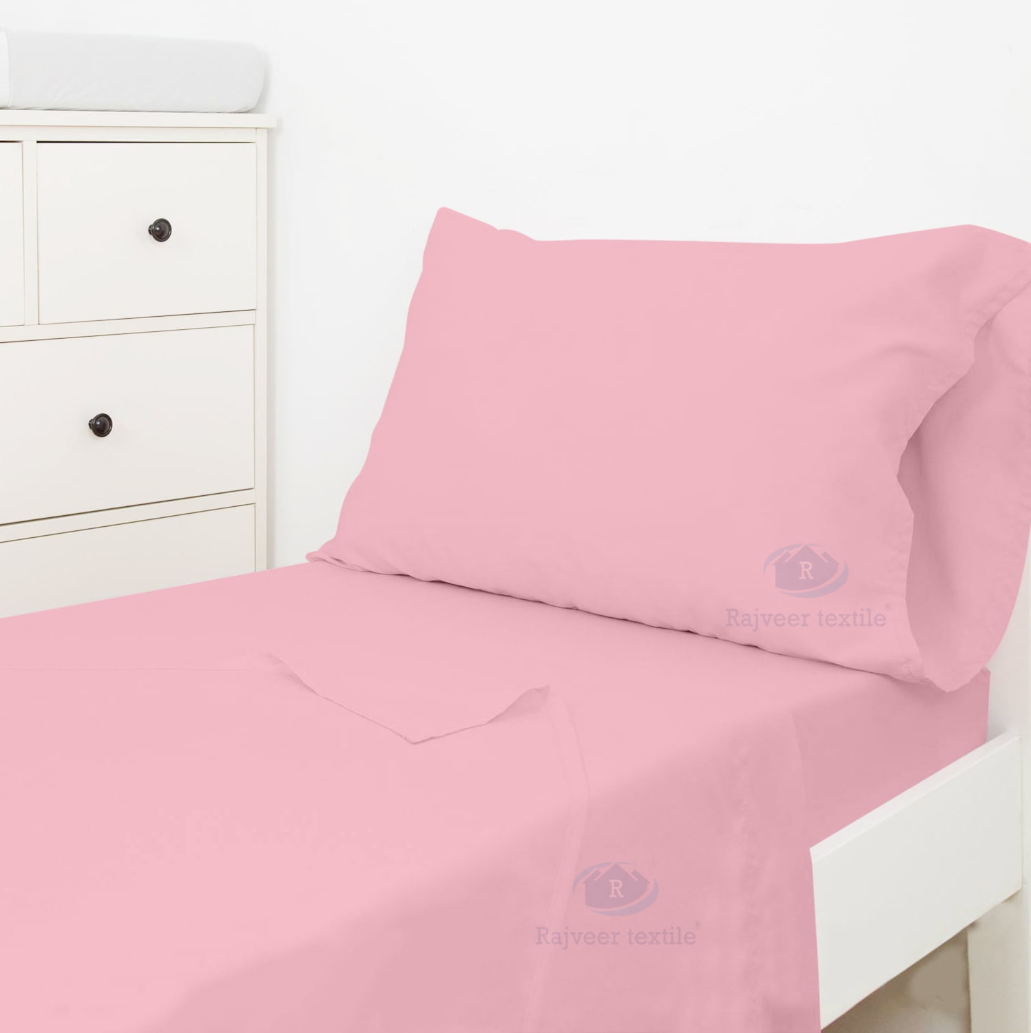 Egyptian Cotton 3-Piece Toddler Bedding Set Includes Crib Mattress Sheet Upto 8" Deep Pocket, Flat Sheet and Envelope Pillowcase, Silky Soft, Breathable and Lightweight, Pink Color