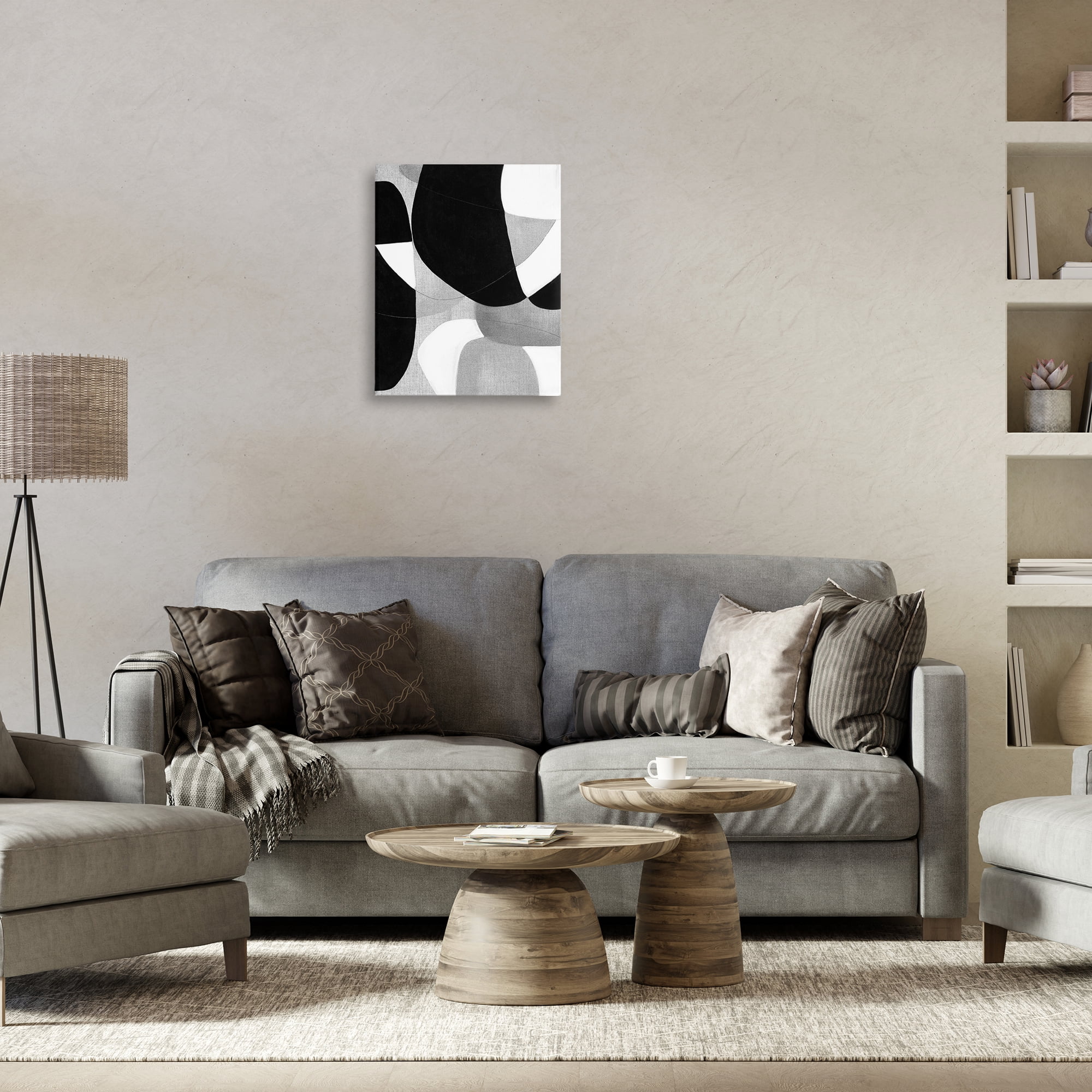 Stupell Industries Monochrome Oblong Shapes Abstract Painting Wrapped Canvas Art Print Wall Art, 16 x 20