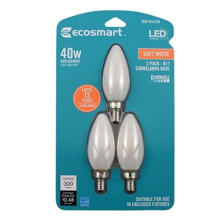 EcoSmart 4W (40W Equivalent) Soft White LED Light Bulbs, Frosted Glass (3 Pack)