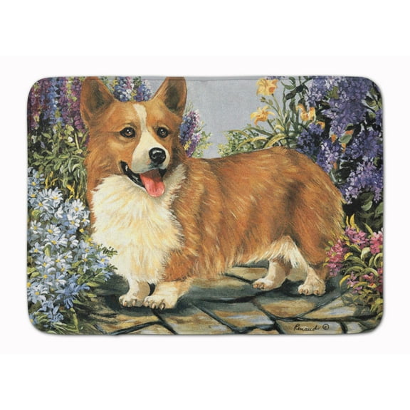 Carolines Treasures PPP3258RUG Corgi Garden Georgi Bath Mat Machine Washable  Anti-fatigue Memory Foam Kitchen Rug  19 X