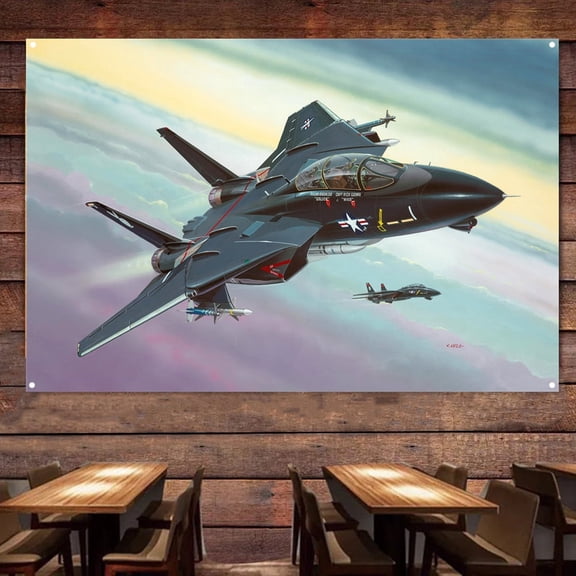 F-14A Black Tomcat Fighter Poster Wall Chart - 38" x 57" HD Military Art Banner - Air Force Army Fans Wall Hanging Flag Canvas Painting For Room & Office Wall Decor