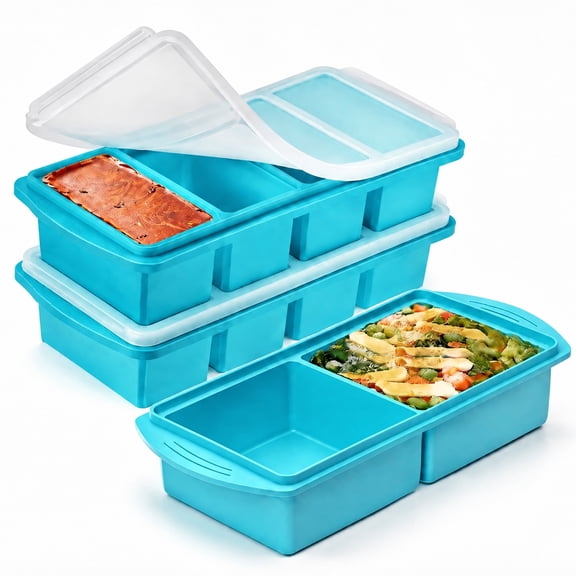 Silicone Freezer Tray With Lid,Soup Freezer Container Molds Set Makes 2-Cup & 1-Cup 1/2-cup Portions Cubes, Dishwasher,Oven Safe, Stackable, Ideal for Frozen Broth, Leftovers & Meal Prep
