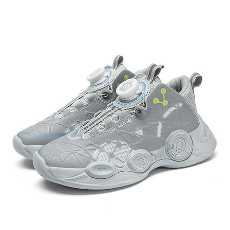 

Boys Casual Shock Absorption Basketball Shoes With Rotating Button Non-slip Slip-on Sneakers For Outdoor Sports