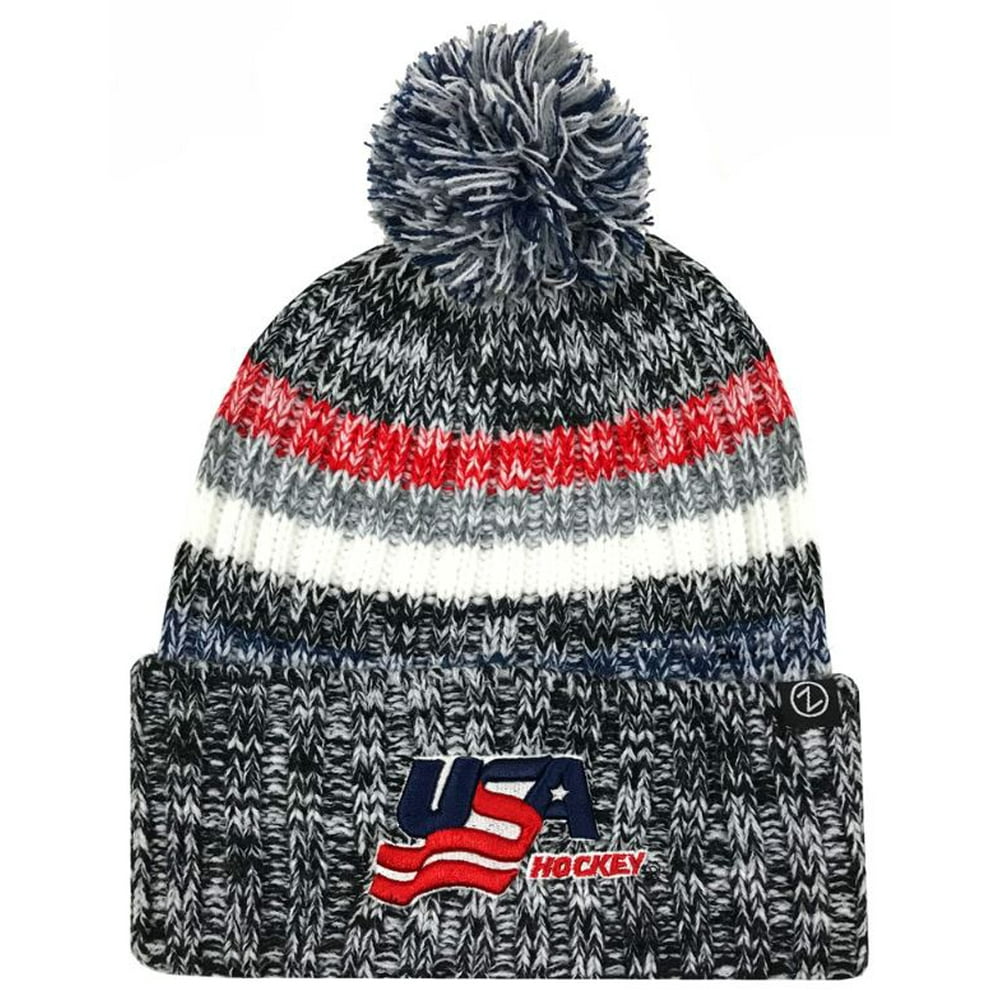 Zephyr Hats USA Hockey Gradient Knit Beanie Cap Hats w/ Pom Ski Winter
